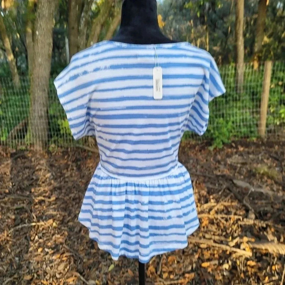 New Charming Charlie Womens Striped Peplum Shirt Blue White Top Short Sleeve S. - Picture 9 of 13